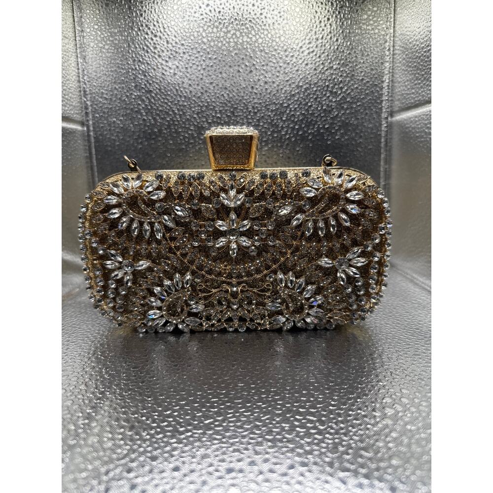 Da Bodan Gold Rhinestone Crystal Clutch Bag Evening Purse Wedding Prom Formal